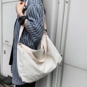 Men's Solid-color Crossbody Canvas Shoulder Student Schoolbag Tutoring Bag